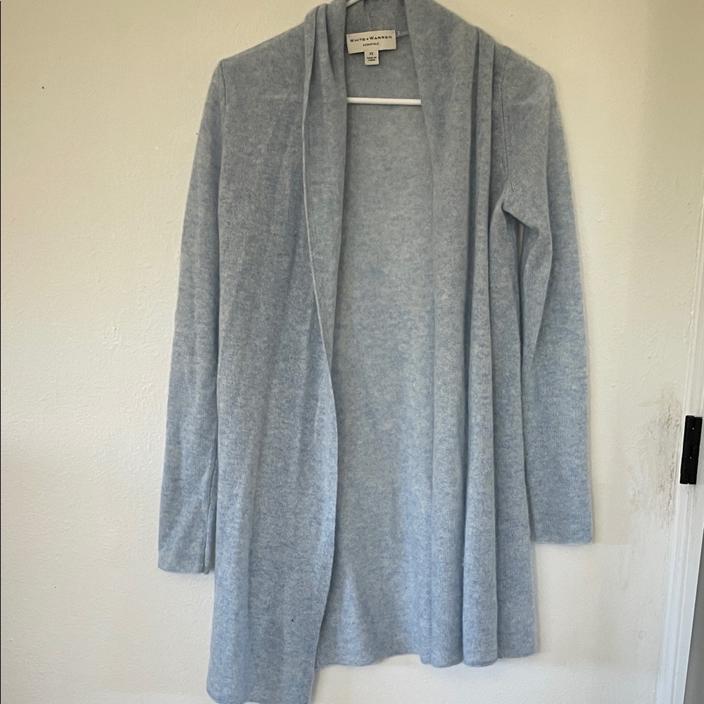 White + Warren Light Blue Open Cardigan